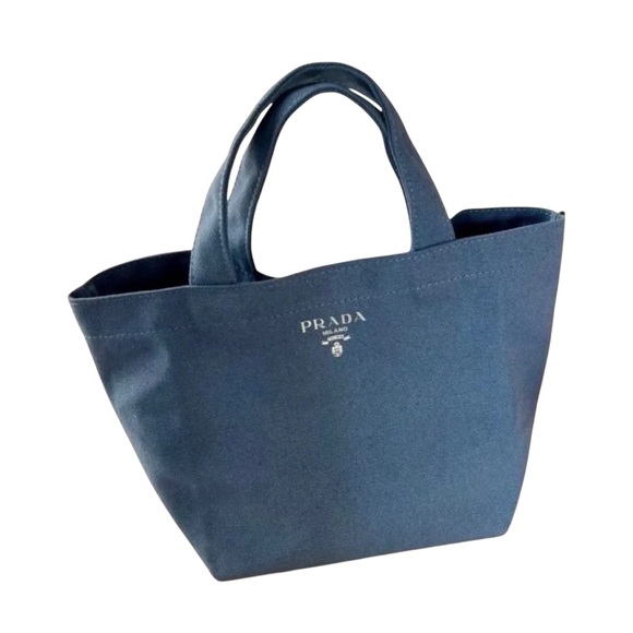 New in Bag Prada Blue VIP Canvas Small Tote Bag 9” x 8” w/ 3” Shoulder … - Picture 1 of 10